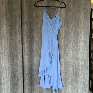 Womens XL Lulus double V neck Wrap midi Blue high low dress
